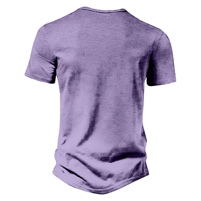 Men's Casual Vintage Loose-Fit Short-Sleeve Henley Shirt with Pocket