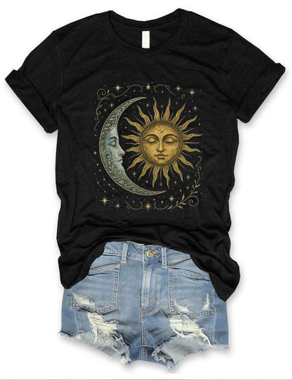 Boho Celestial Moon and Radiant Sun Spiritual Pattern T-Shirt, Mystical Shirt, Artsy Tee, Aesthetic T-Shirt, Spiritual Boho tee