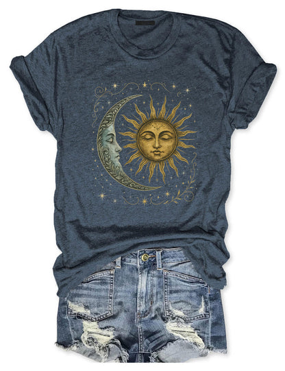Boho Celestial Moon and Radiant Sun Spiritual Pattern T-Shirt, Mystical Shirt, Artsy Tee, Aesthetic T-Shirt, Spiritual Boho tee