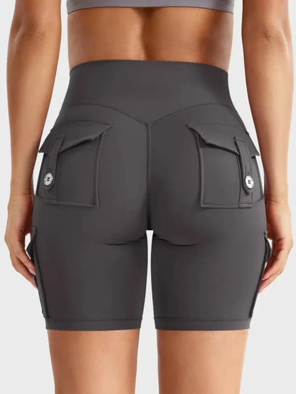 Women's Workout Biker Shorts with Cargo Pockets