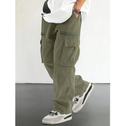 Loose Fit Drawstring Cargo Pants with Zipper Pockets – Casual Outdoor Wear