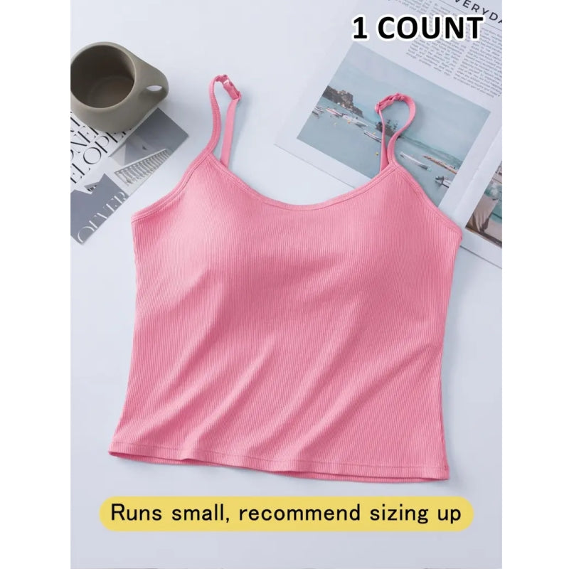 Women's Basic Solid Ribbed Cami Spaghetti Strap Tank Top, Fitted Casual Sleeveless Crop Top for Daily Wear, Ladies Underwear for Summer, Camisole Top