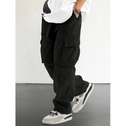Loose Fit Drawstring Cargo Pants with Zipper Pockets – Casual Outdoor Wear