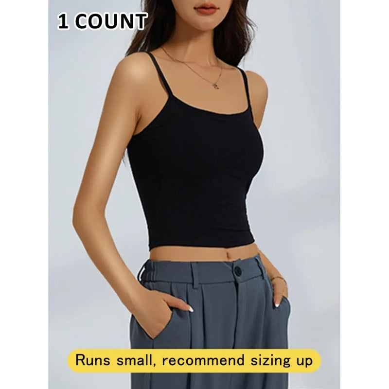 Women's Basic Solid Ribbed Cami Spaghetti Strap Tank Top, Fitted Casual Sleeveless Crop Top for Daily Wear, Ladies Underwear for Summer, Camisole Top