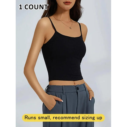 Women's Basic Solid Ribbed Cami Spaghetti Strap Tank Top, Fitted Casual Sleeveless Crop Top for Daily Wear, Ladies Underwear for Summer, Camisole Top