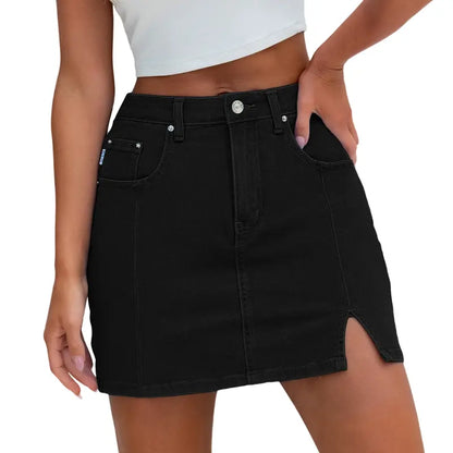Women's High-Waisted Denim Skort | Built-in Shorts & Side Slit Skirt Womenswear Fitted Button skirts