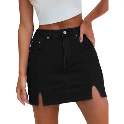 Women's High-Waisted Denim Skort | Built-in Shorts & Side Slit Skirt Womenswear Fitted Button skirts