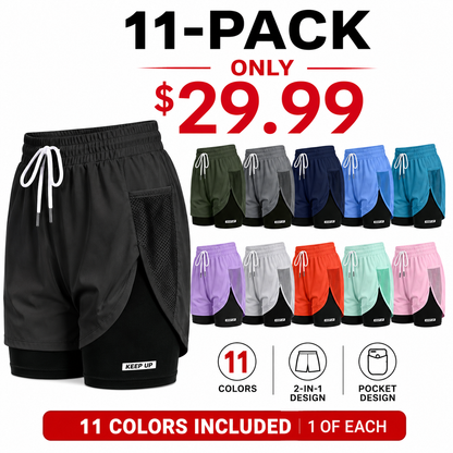 Women's 2 in 1 Running Shorts with Liner Pockets Quick Dry Athletic Workout Gym Shorts