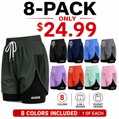 Women's 2 in 1 Running Shorts with Liner Pockets Quick Dry Athletic Workout Gym Shorts