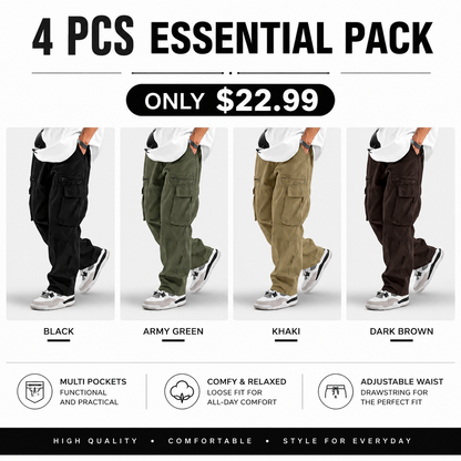Loose Fit Drawstring Cargo Pants with Zipper Pockets – Casual Outdoor Wear