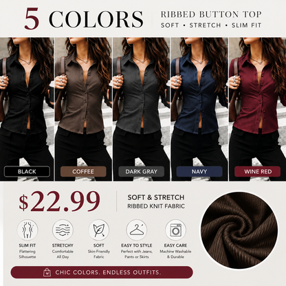 Women's V-Neck Button Front Blouse, Long Sleeve Slim-Fit Casual Shirt, Striped Pattern, Spring & Fall Fashion, Daily Wear