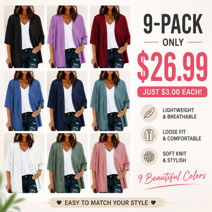 Plus Size Knitted Jacquard Cardigan for Women, Half Sleeve Summer Kimono Cover Up, Elegant Open Front Tops