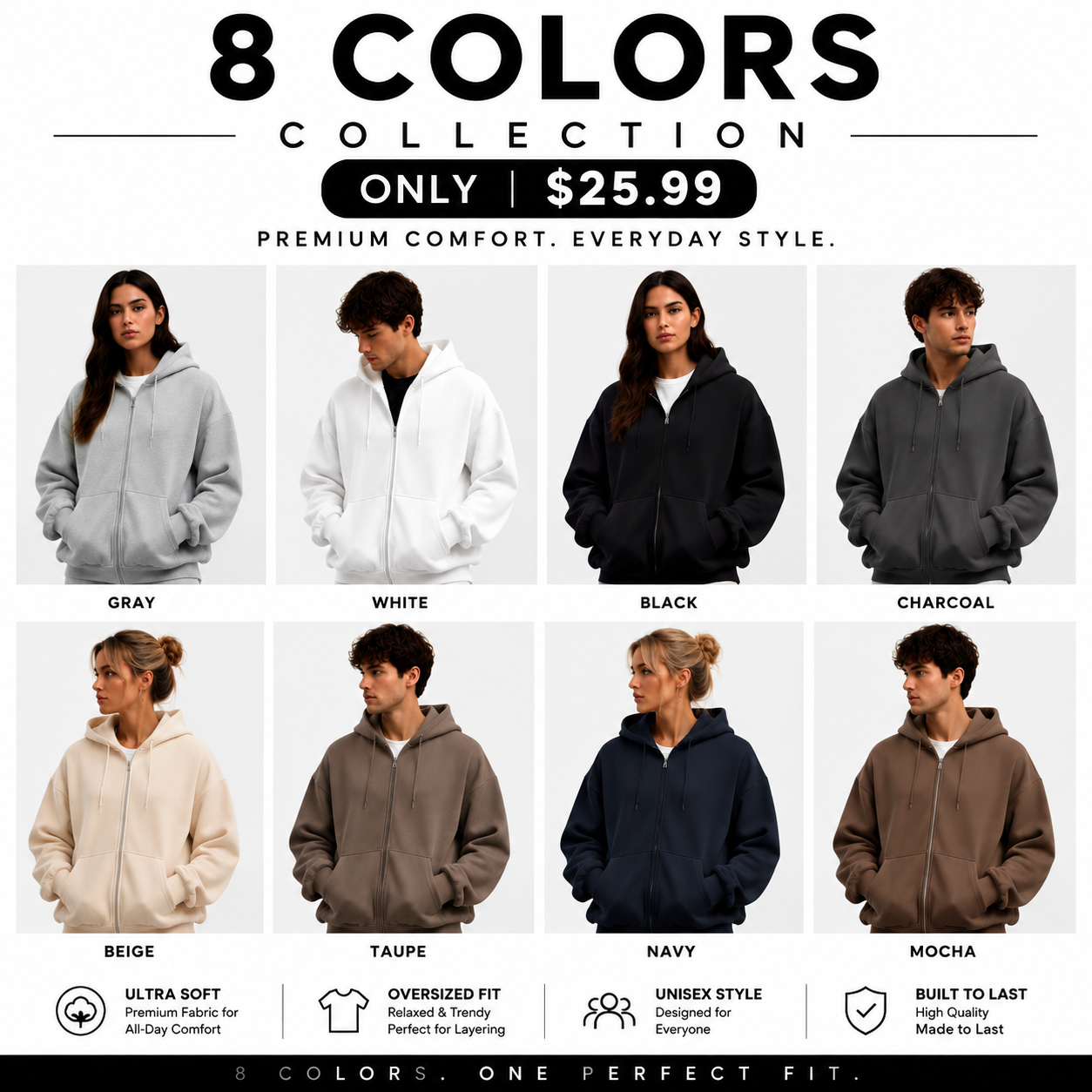 CloudSoft Oversized Zip Up Hoodie | Ultra Soft Hoodie For Men & Women