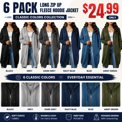 Women’s Long Zip Up Fleece Hoodie Jacket - Casual Oversized Hooded Sweatshirt with Front Pockets, Soft Warm Tunic Length Coat