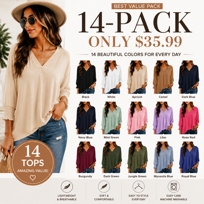 Women's V-Neck 3/4 Sleeve Oversized Tunic Tops Casual Summer Blouses Fitted Shirts 100% Polyester Comfortable Fabric