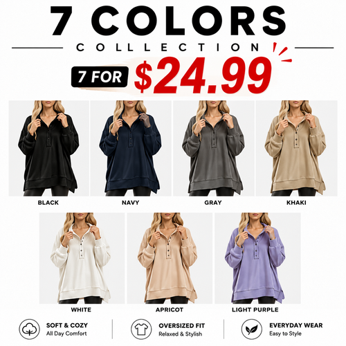 Women's Oversized Henley Sweatshirt Tunic – Long Sleeve V Neck Pullover Top, Cozy Casual Loose Fit Fall Sweater