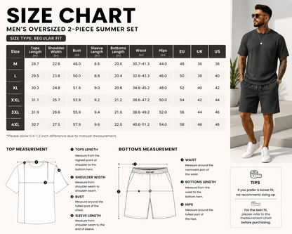 Men’s Loose Fit 2-Piece Summer Set, Oversized Textured Tee with Relaxed Fit Drawstring Shorts