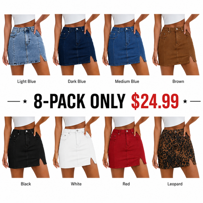 Women's High-Waisted Denim Skort | Built-in Shorts & Side Slit Skirt Womenswear Fitted Button skirts