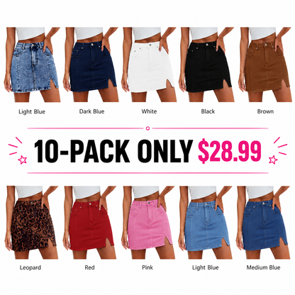 Women's High-Waisted Denim Skort | Built-in Shorts & Side Slit Skirt Womenswear Fitted Button skirts