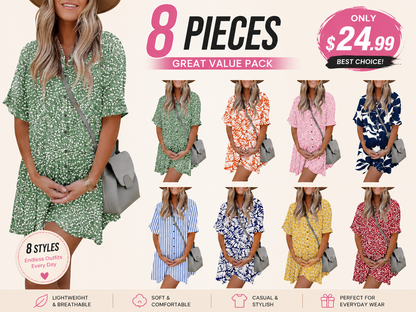 Babydoll Dress for Women Short Sleeve Button Down Textured Non-clingy Loose Fit Flowy Mini Dress with Pockets 2026 New Summer Dress