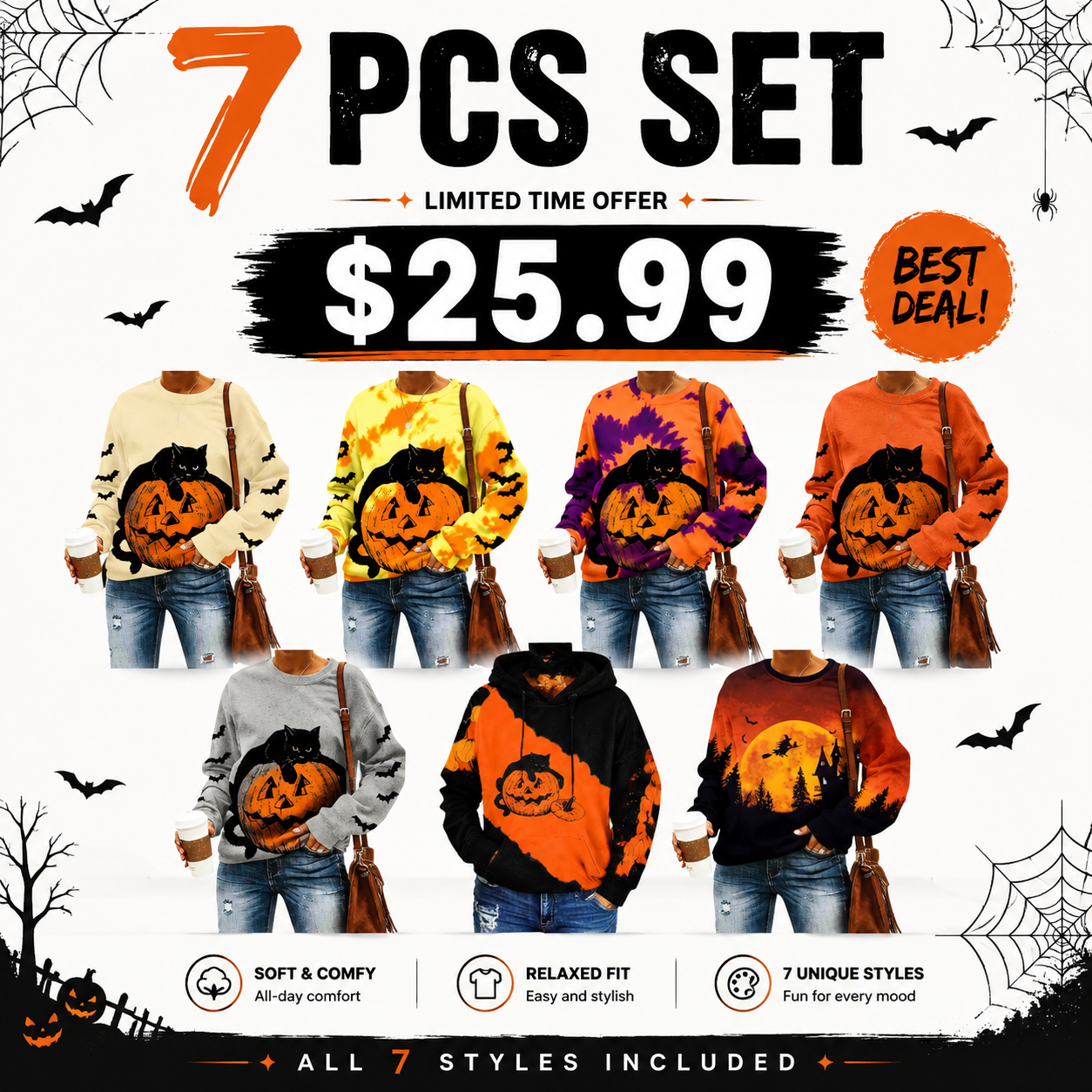 Black Cat on Pumpkin Sweatshirt Halloween Sweatshirts for Women Fall Pumpkin Face Tee Lightweight Pullover Tops