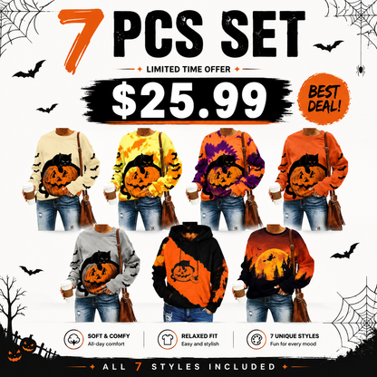 Black Cat on Pumpkin Sweatshirt Halloween Sweatshirts for Women Fall Pumpkin Face Tee Lightweight Pullover Tops