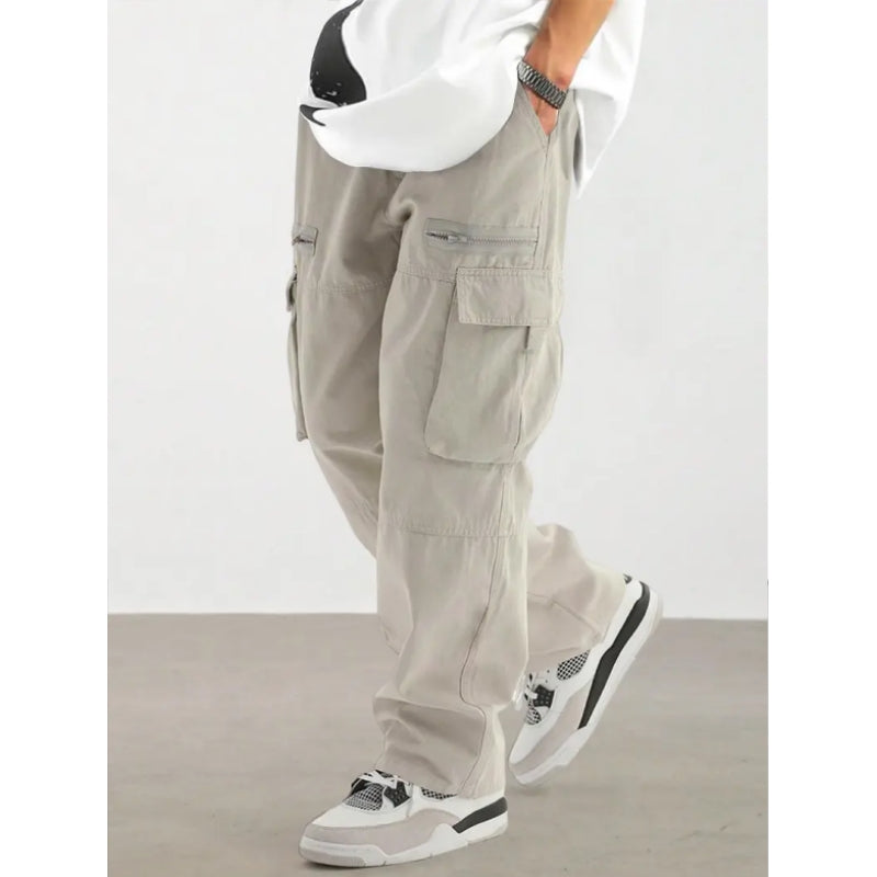 Loose Fit Drawstring Cargo Pants with Zipper Pockets – Casual Outdoor Wear
