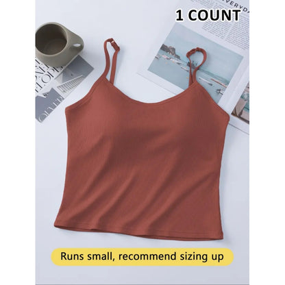 Women's Basic Solid Ribbed Cami Spaghetti Strap Tank Top, Fitted Casual Sleeveless Crop Top for Daily Wear, Ladies Underwear for Summer, Camisole Top