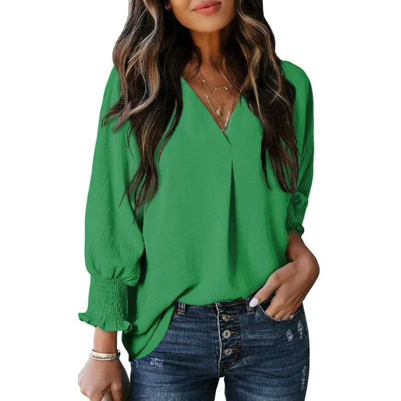 Women's V-Neck 3/4 Sleeve Oversized Tunic Tops Casual Summer Blouses Fitted Shirts 100% Polyester Comfortable Fabric