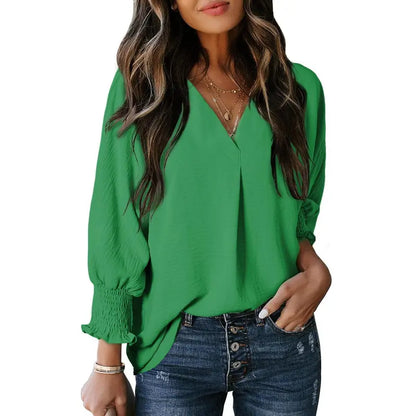 Women's V-Neck 3/4 Sleeve Oversized Tunic Tops Casual Summer Blouses Fitted Shirts 100% Polyester Comfortable Fabric