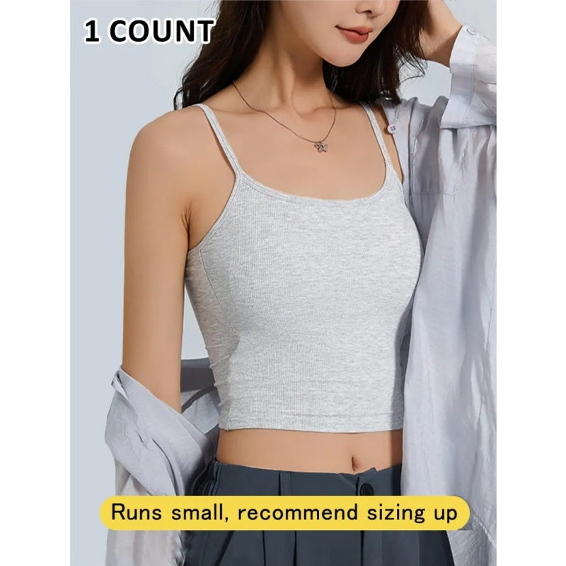 Women's Basic Solid Ribbed Cami Spaghetti Strap Tank Top, Fitted Casual Sleeveless Crop Top for Daily Wear, Ladies Underwear for Summer, Camisole Top