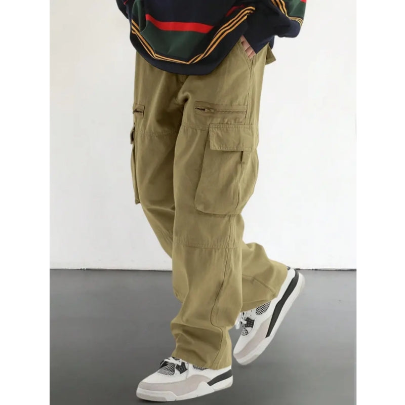 Loose Fit Drawstring Cargo Pants with Zipper Pockets – Casual Outdoor Wear