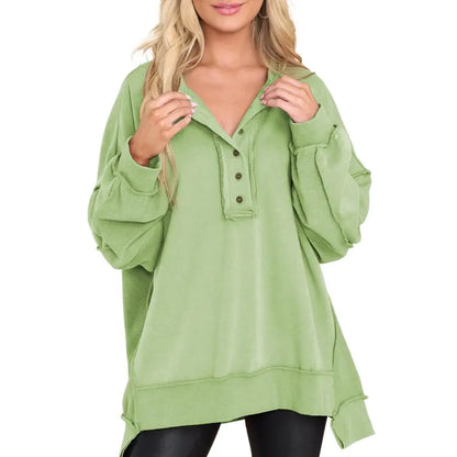 Women's Oversized Henley Sweatshirt Tunic – Long Sleeve V Neck Pullover Top, Cozy Casual Loose Fit Fall Sweater