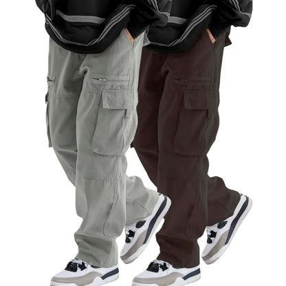 Loose Fit Drawstring Cargo Pants with Zipper Pockets – Casual Outdoor Wear