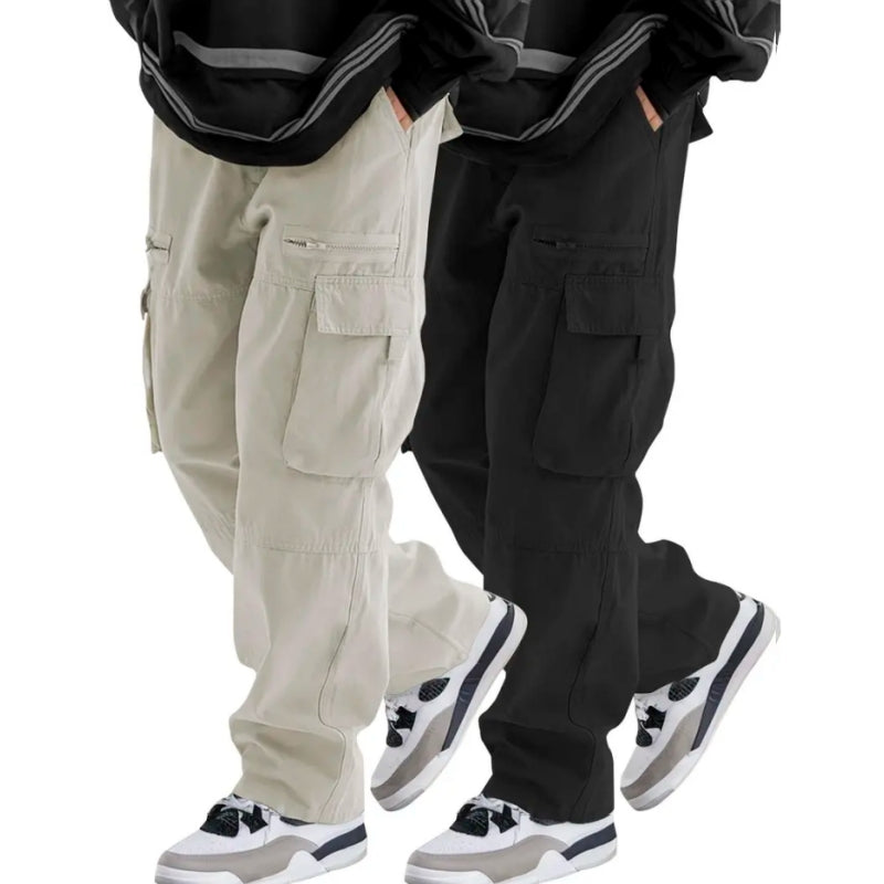 Loose Fit Drawstring Cargo Pants with Zipper Pockets – Casual Outdoor Wear