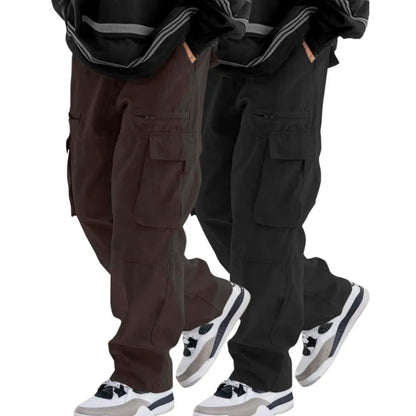 Loose Fit Drawstring Cargo Pants with Zipper Pockets – Casual Outdoor Wear