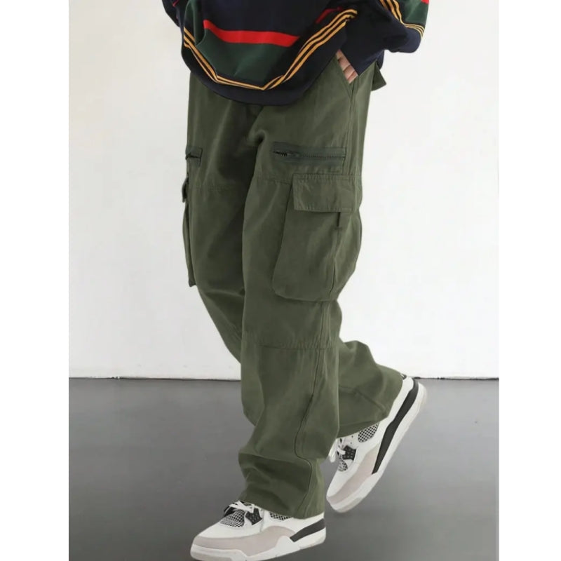 Loose Fit Drawstring Cargo Pants with Zipper Pockets – Casual Outdoor Wear