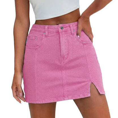 Women's High-Waisted Denim Skort | Built-in Shorts & Side Slit Skirt Womenswear Fitted Button skirts