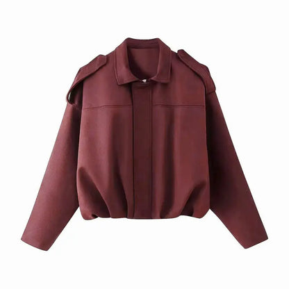 Women's Vintage Collared Zipper Jacket – Cozy Oversized Long Sleeve Outerwear