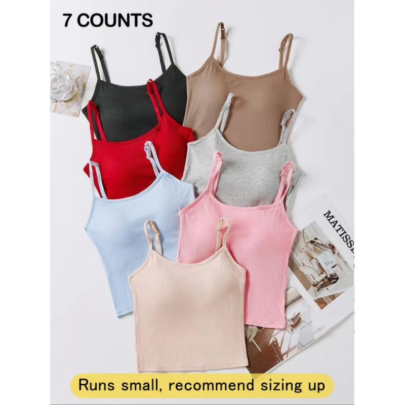 Women's Basic Solid Ribbed Cami Spaghetti Strap Tank Top, Fitted Casual Sleeveless Crop Top for Daily Wear, Ladies Underwear for Summer, Camisole Top