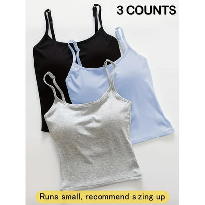 Women's Basic Solid Ribbed Cami Spaghetti Strap Tank Top, Fitted Casual Sleeveless Crop Top for Daily Wear, Ladies Underwear for Summer, Camisole Top