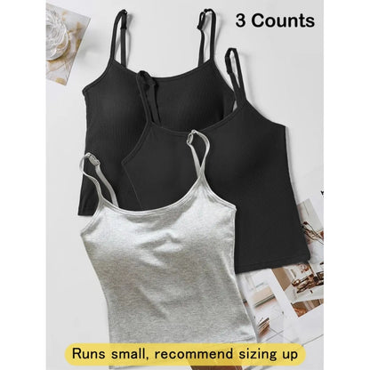 Women's Basic Solid Ribbed Cami Spaghetti Strap Tank Top, Fitted Casual Sleeveless Crop Top for Daily Wear, Ladies Underwear for Summer, Camisole Top
