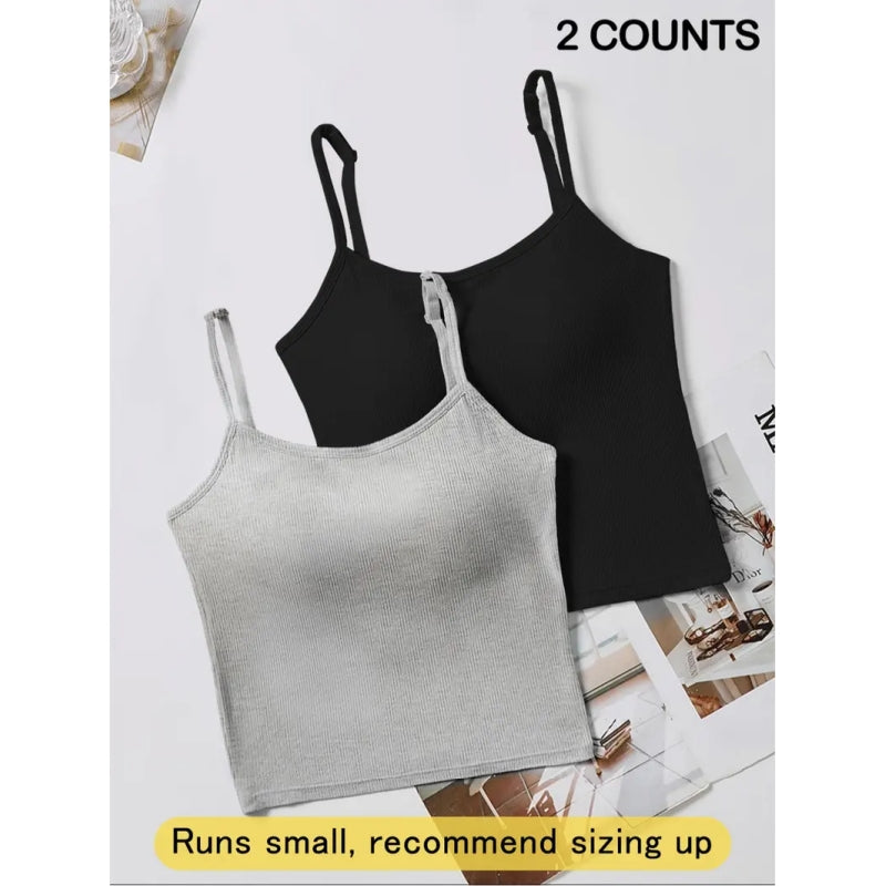Women's Basic Solid Ribbed Cami Spaghetti Strap Tank Top, Fitted Casual Sleeveless Crop Top for Daily Wear, Ladies Underwear for Summer, Camisole Top