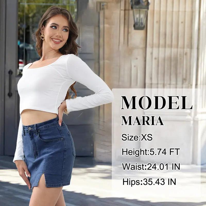 Women's High-Waisted Denim Skort | Built-in Shorts & Side Slit Skirt Womenswear Fitted Button skirts