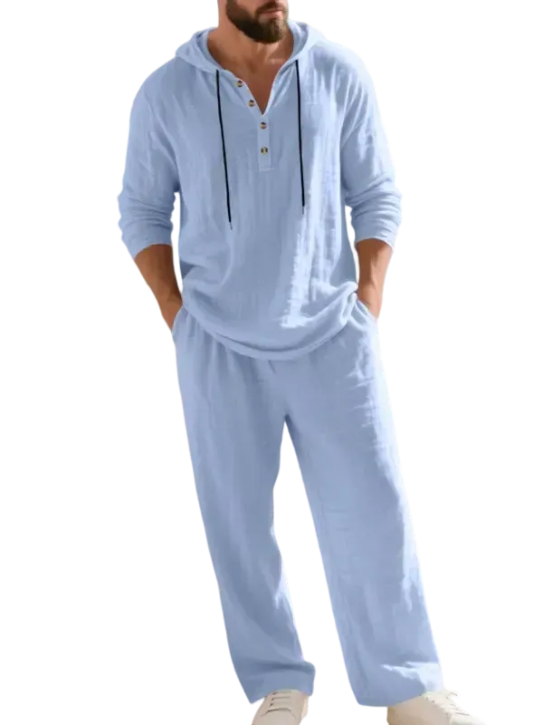 ⚡24-HOUR FLASH SALE 🔥Linen Men's Hooded Casual Loose Top & Pants 2-Piece Set