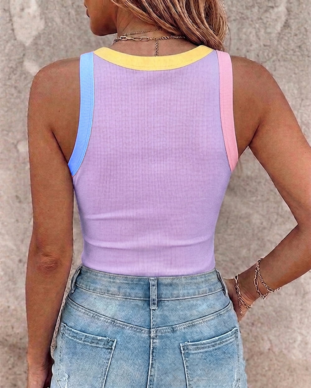 Womens Color Block Built in Bra Tank Tops Sleeveless Padded Casual Shirts Racerback Ribbed Tank Top