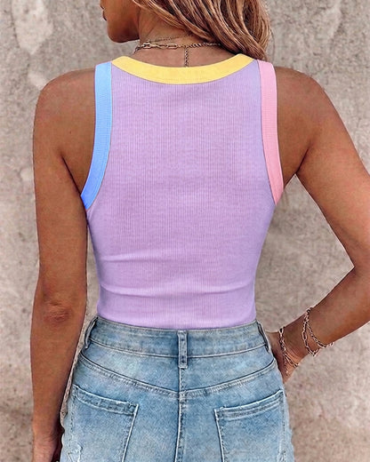 Womens Color Block Built in Bra Tank Tops Sleeveless Padded Casual Shirts Racerback Ribbed Tank Top