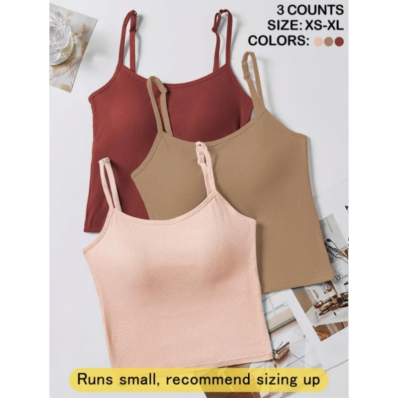 Women's Basic Solid Ribbed Cami Spaghetti Strap Tank Top, Fitted Casual Sleeveless Crop Top for Daily Wear, Ladies Underwear for Summer, Camisole Top