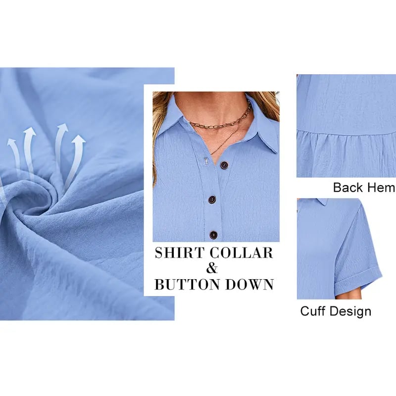 Babydoll Dress for Women Short Sleeve Button Down Textured Non-clingy Loose Fit Flowy Mini Dress with Pockets 2026 New Summer Dress