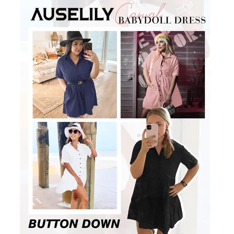 Babydoll Dress for Women Short Sleeve Button Down Textured Non-clingy Loose Fit Flowy Mini Dress with Pockets 2026 New Summer Dress